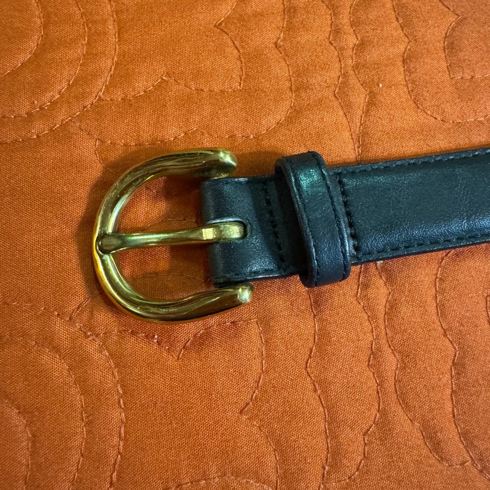 Women’s Black Leather Belt with Gold Buckle